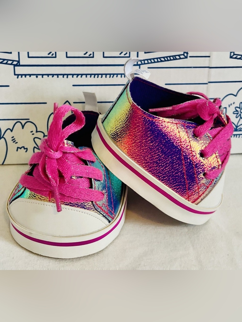 Build A Bear Metallic Low Top Shoes Tennis Sneakers Purple Pink Lace Up 4 Plush